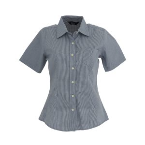 Blusa Manga Corta Microcuadro Azul Marino